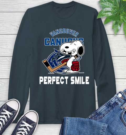 NHL Vancouver Canucks Snoopy Perfect Smile The Peanuts Movie Hockey T Shirt Long Sleeve T-Shirt 9