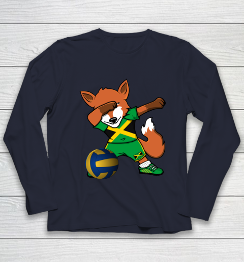 Dabbing Fox Jamaica Volleyball Fans Jersey Jamaican Youth Long Sleeve 3