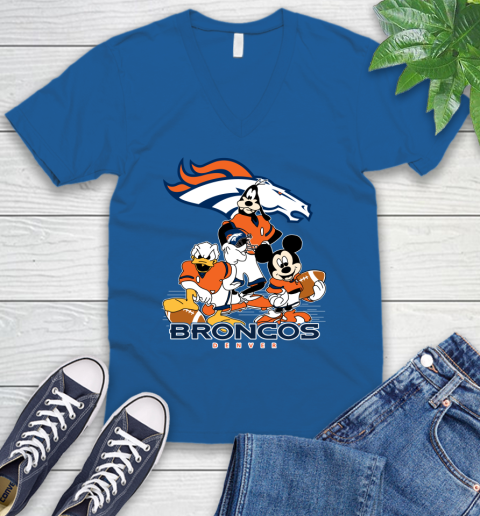 NFL Denver Broncos Mickey Mouse Donald Duck Goofy Football Shirt V-Neck T-Shirt 5