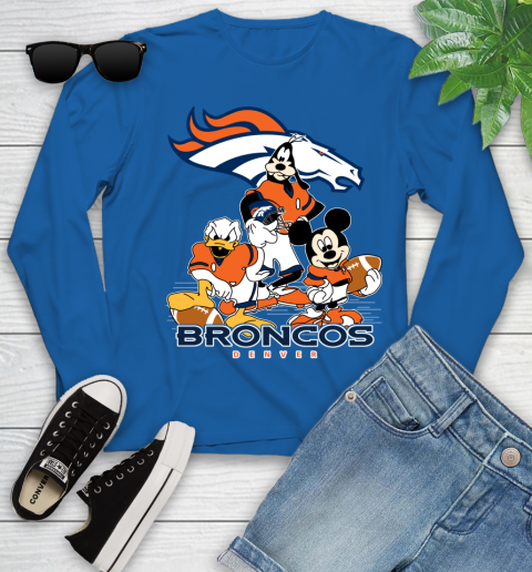 NFL Denver Broncos Mickey Mouse Donald Duck Goofy Football Shirt Youth Long Sleeve 10