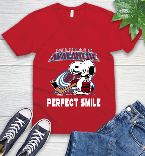 NHL Colorado Avalanche Snoopy Perfect Smile The Peanuts Movie Hockey T Shirt V-Neck T-Shirt 6