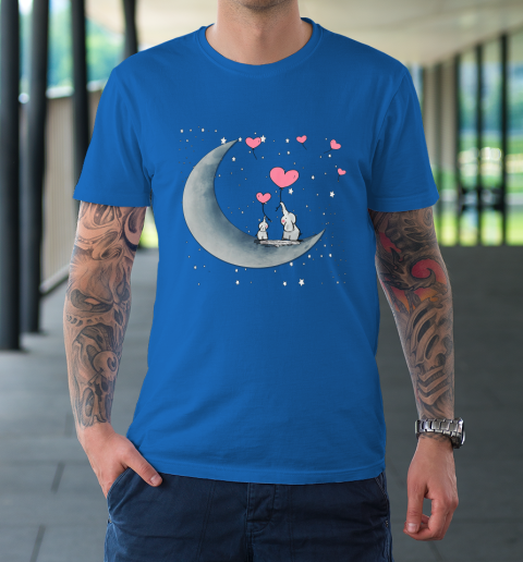 Heart Balloon Elephant Vintage Valentine Mom Crescent Moon T-Shirt 15
