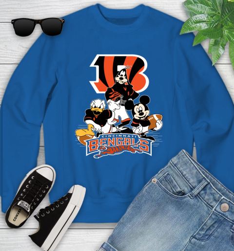 NFL Cincinnati Bengals Mickey Mouse Donald Duck Goofy Football Shirt Youth Sweatshirt 7