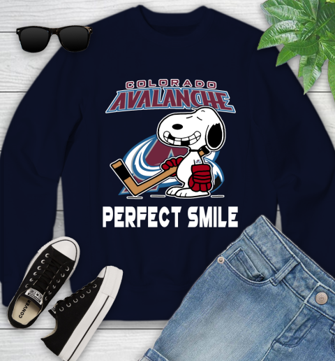 NHL Colorado Avalanche Snoopy Perfect Smile The Peanuts Movie Hockey T Shirt Youth Sweatshirt 2