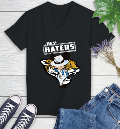 NFL Hey Haters Mickey Football Sports Jacksonville Jaguars Women's V-Neck T-Shirt
