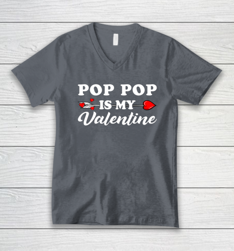 Funny Pop Pop Is My Valentine Matching Family Heart Couples V-Neck T-Shirt 3