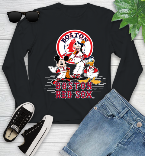 MLB Boston Red Sox Mickey Mouse Donald Duck Goofy Baseball T Shirt Youth Long Sleeve