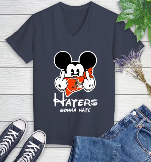 NFL Cleveland Browns Haters Gonna Hate Mickey Mouse Disney Football T Shirt Women's V-Neck T-Shirt 12