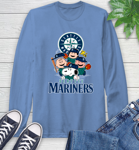 MLB Seattle Mariners Snoopy Charlie Brown Woodstock The Peanuts Movie Baseball T Shirt_000 Long Sleeve T-Shirt 12
