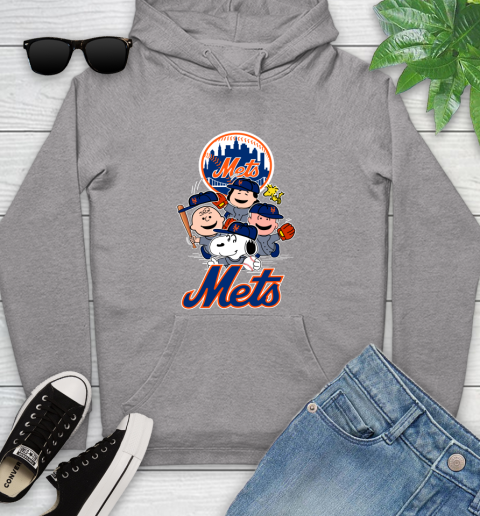 MLB New York Mets Snoopy Charlie Brown Woodstock The Peanuts Movie Baseball T Shirt Youth Hoodie 6