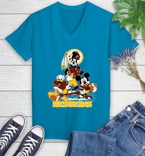 NFL Washington Redskins Mickey Mouse Donald Duck Goofy Football Shirt Women's V-Neck T-Shirt 7
