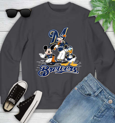 MLB Milwaukee Brewers Mickey Mouse Donald Duck Goofy Baseball T Shirt Youth Sweatshirt 5