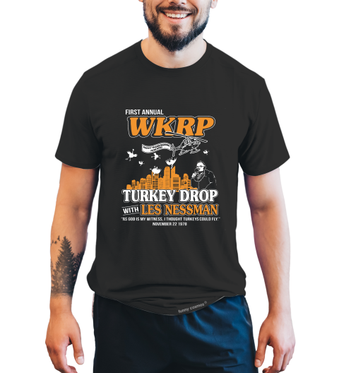 WKRP In Cincinnati T Shirt, First Annual WKRP Shirt, Turkey Drop With Les Nessman Tshirt, Les Nessman T Shirt, Thanksgiving Gifts