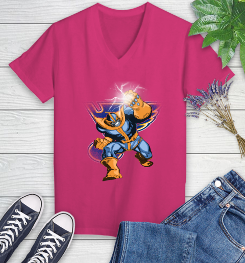 St.Louis Blues NHL Hockey Thanos Avengers Infinity War Marvel Women's V-Neck T-Shirt 9