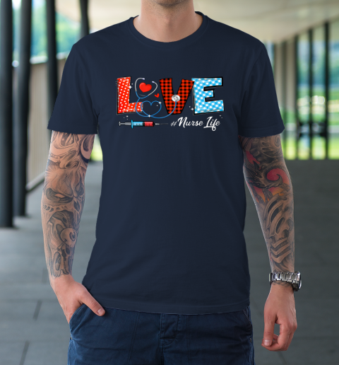 Love Nurselife Valentine Nurse Leopard Print Plaid Heart T-Shirt 10