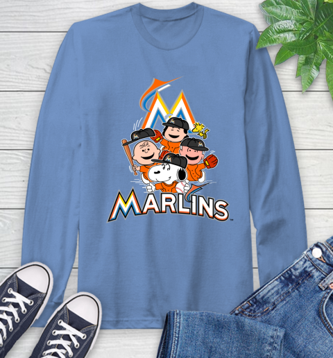 MLB Miami Marlins Snoopy Charlie Brown Woodstock The Peanuts Movie Baseball T Shirt Long Sleeve T-Shirt 12