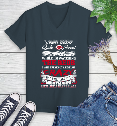 Cincinnati Reds MLB Baseball Don't Mess With Me While I'm Watching My Team Women's V-Neck T-Shirt 8