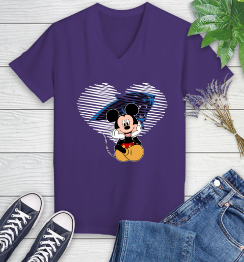 NFL Carolina Panthers The Heart Mickey Mouse Disney Football T Shirt_000 Women's V-Neck T-Shirt 3