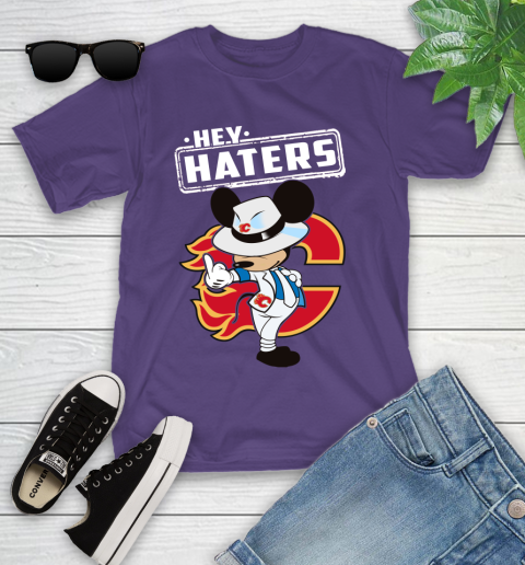 NHL Hey Haters Mickey Hockey Sports Calgary Flames Youth T-Shirt 3