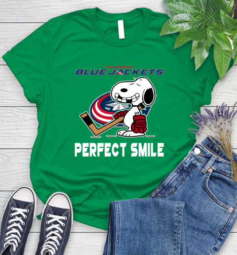 NHL Columbus Blue Jackets Snoopy Perfect Smile The Peanuts Movie Hockey T Shirt Women's T-Shirt 9