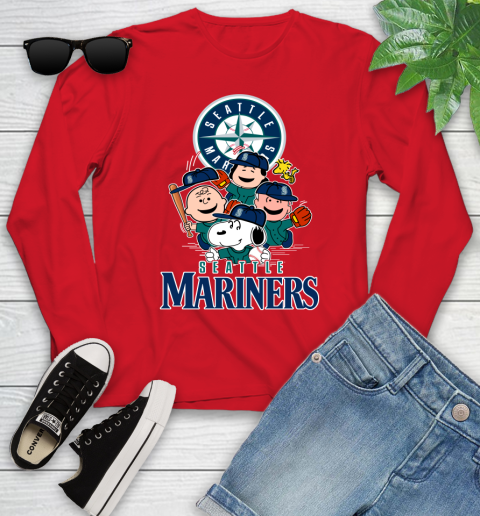 MLB Seattle Mariners Snoopy Charlie Brown Woodstock The Peanuts Movie Baseball T Shirt_000 Youth Long Sleeve 11