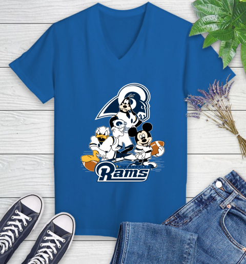 NFL Los Angeles Rams Mickey Mouse Donald Duck Goofy Football Shirt Women's V-Neck T-Shirt 10