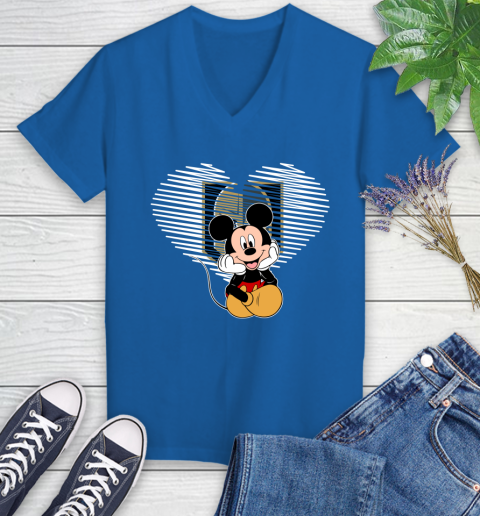 NHL Vegas Golden Knights The Heart Mickey Mouse Disney Hockey Women's V-Neck T-Shirt 10