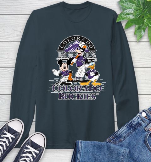 MLB Colorado Rockies Mickey Mouse Donald Duck Goofy Baseball T Shirt Long Sleeve T-Shirt 9