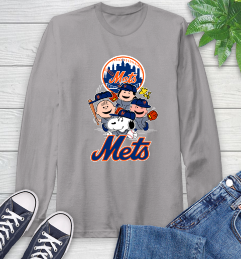 MLB New York Mets Snoopy Charlie Brown Woodstock The Peanuts Movie Baseball T Shirt Long Sleeve T-Shirt 6