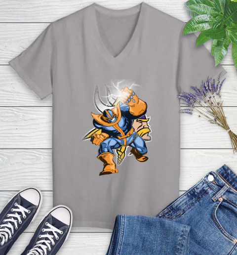 Minnesota Vikings NFL Football Thanos Avengers Infinity War Marvel Women's V-Neck T-Shirt 4