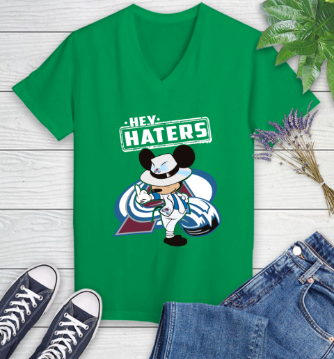 NHL Hey Haters Mickey Hockey Sports Colorado Avalanche Women's V-Neck T-Shirt 5