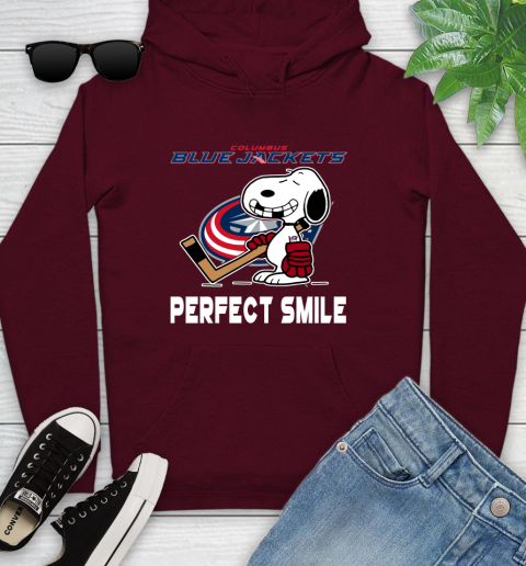 NHL Columbus Blue Jackets Snoopy Perfect Smile The Peanuts Movie Hockey T Shirt Youth Hoodie 7