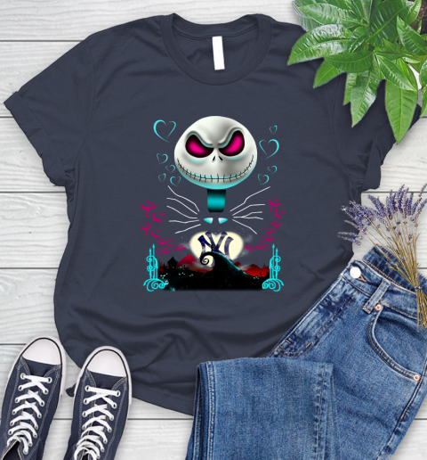 MLB New York Yankees Jack Skellington Sally The Nightmare Before Christmas Baseball Women's T-Shirt 14