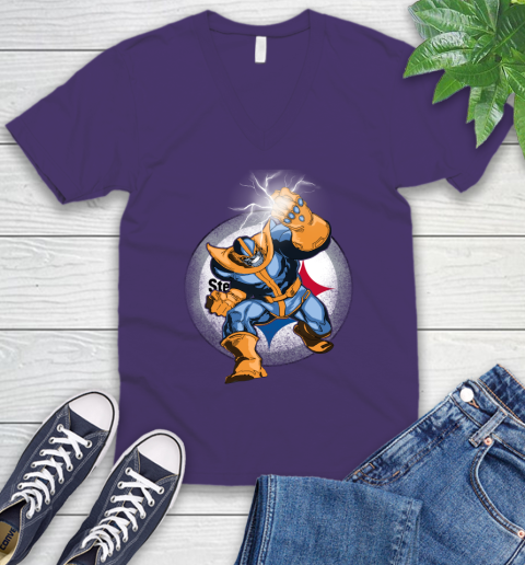 Pittsburgh Steelers NFL Football Thanos Avengers Infinity War Marvel V-Neck T-Shirt 9