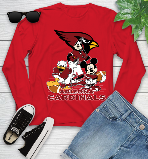 NFL Arizona Cardinals Mickey Mouse Donald Duck Goofy Football Shirt Youth Long Sleeve 11