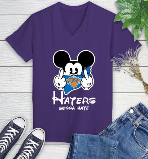 NBA New York Knicks Haters Gonna Hate Mickey Mouse Disney Basketball T Shirt Women's V-Neck T-Shirt 3