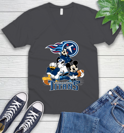 NFL Tennessee Titans Mickey Mouse Donald Duck Goofy Football Shirt V-Neck T-Shirt 4