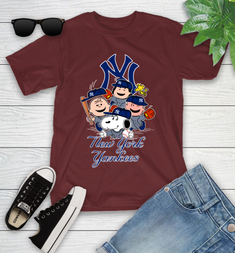 MLB New York Yankees Snoopy Charlie Brown Woodstock The Peanuts Movie Baseball T Shirt_000 Youth T-Shirt 14