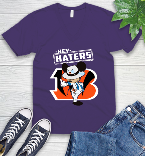 NFL Hey Haters Mickey Football Sports Cincinnati Bengals V-Neck T-Shirt 9