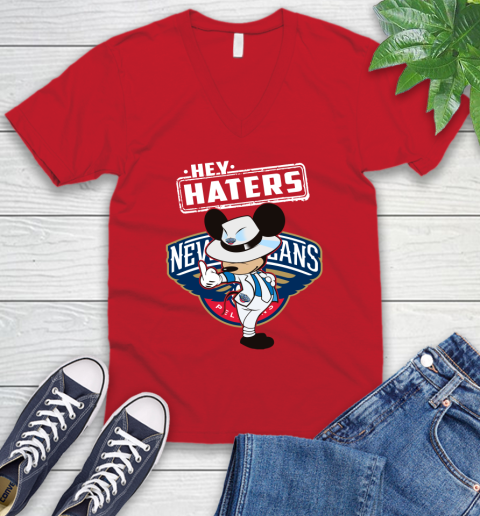 NBA Hey Haters Mickey Basketball Sports New Orleans Pelicans V-Neck T-Shirt 6