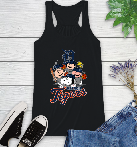 MLB Detroit Tigers Snoopy Charlie Brown Woodstock The Peanuts Movie Baseball T Shirt Racerback Tank