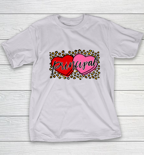 Leopard Candy Heart Principal Valentine Day Principal V Day Youth T-Shirt 10