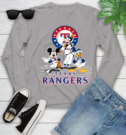 MLB Texas Rangers Mickey Mouse Donald Duck Goofy Baseball T Shirt Youth Long Sleeve 5