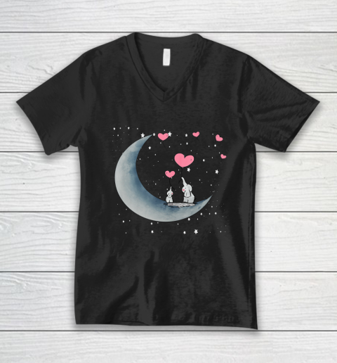 Heart Balloon Elephant Vintage Valentine Mom Crescent Moon V-Neck T-Shirt 1
