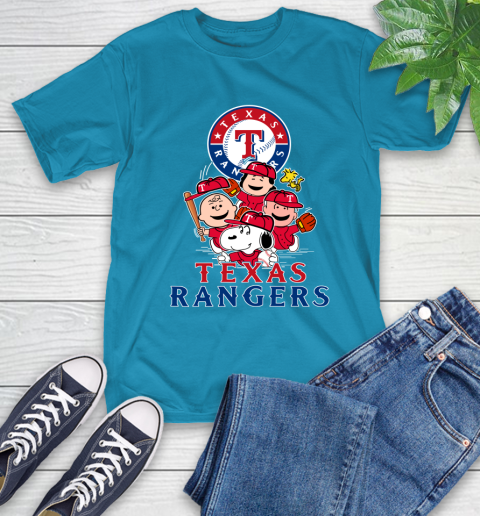 MLB Texas Rangers Snoopy Charlie Brown Woodstock The Peanuts Movie Baseball T Shirt T-Shirt 9