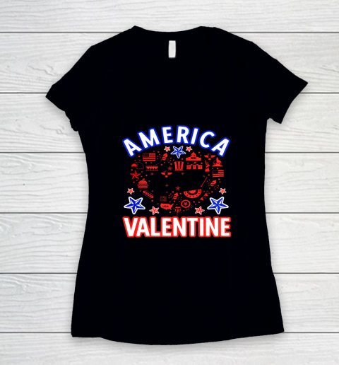 America is My Valentine Proud American Heart USA Women's V-Neck T-Shirt 1