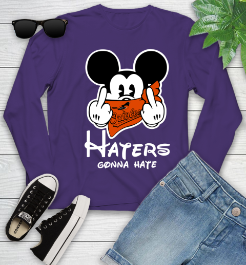 MLB Baltimore Orioles Haters Gonna Hate Mickey Mouse Disney Baseball T Shirt_000 Youth Long Sleeve 4