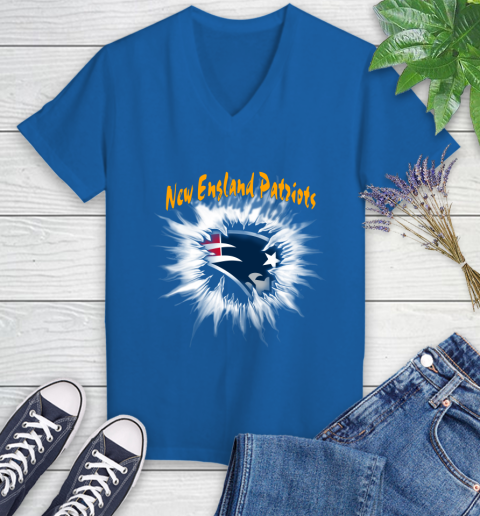 New England Patriots NFL Football Adoring Fan Rip Sports Women's V-Neck T-Shirt 10