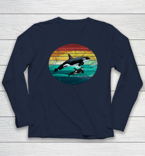 Orca Family Vintage Retro Art Killer Whale Family Long Sleeve T-Shirt 2
