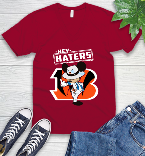 NFL Hey Haters Mickey Football Sports Cincinnati Bengals V-Neck T-Shirt 7